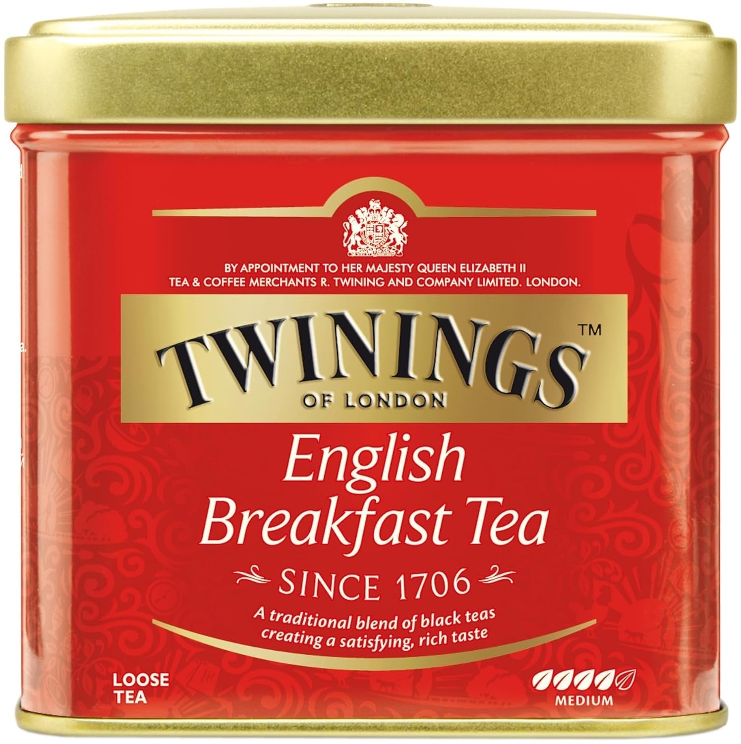 Twinings English Breakfast Tea Tè nero sfuso in scatola da tè Tè nero forte da foglie di tè di alta qualità raccolte dalle migliori piantagioni di tè in Sri Lanka e India G, neutro, 100 grammi