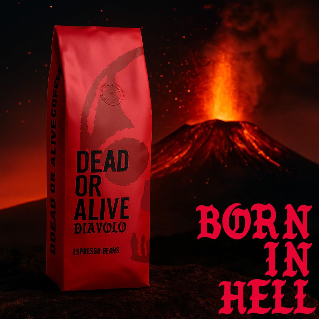 DEAD OR ALIVE DIAVOLO – Espresso Extra Fondente – 100% Robusta – Estremamente Forte – Bassa Acidità – Crema Stabile – Fagioli Interi 1kg – Arrosto Napoli