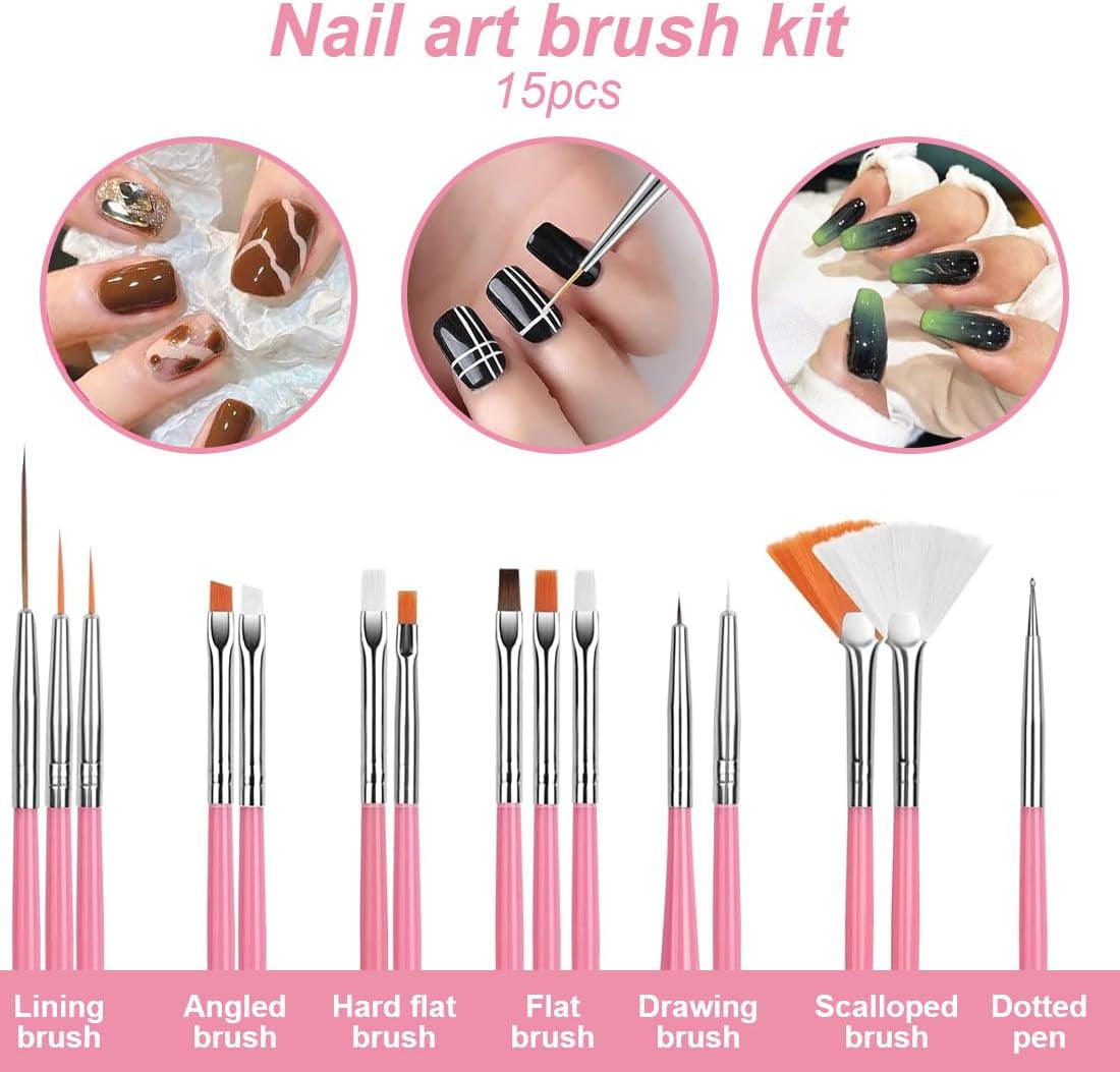 Set di adesivi per unghie e accessori - 5 adesivi per unghie, pennello, pietre, nastro decorativo, lamina d'oro - Perfetto per manicure e unghie in gel - Set da 50 pezzi
