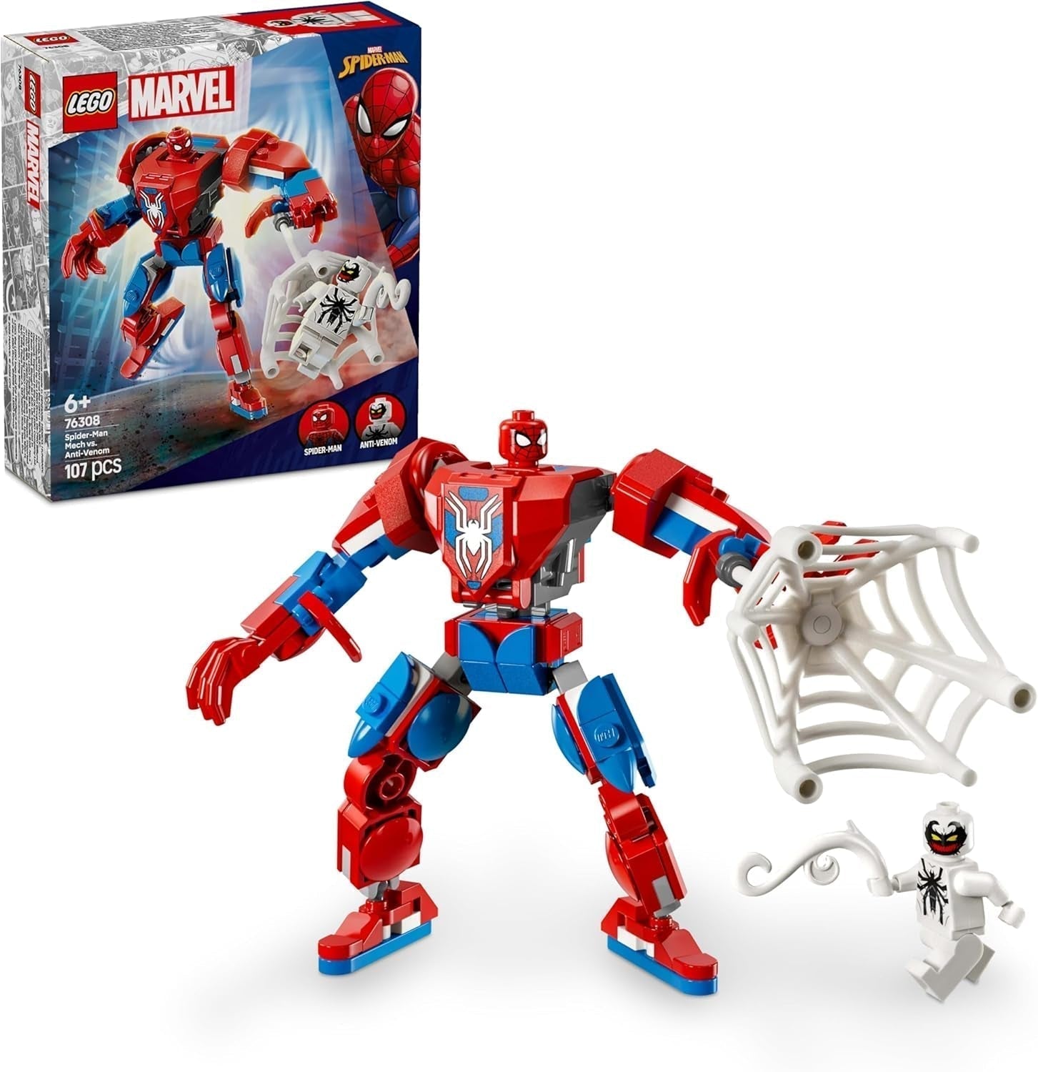 LEGO Marvel Spider-Man Mech vs. Anti-Venom - Giocattolo da supereroe con 2 minifigure - Action figure con braccia, gambe e dita mobili - Regalo per ragazzi e ragazze dai 6 anni in su 76308 Set da costruzione Besuche den LEGO-Store Titolo predefinito