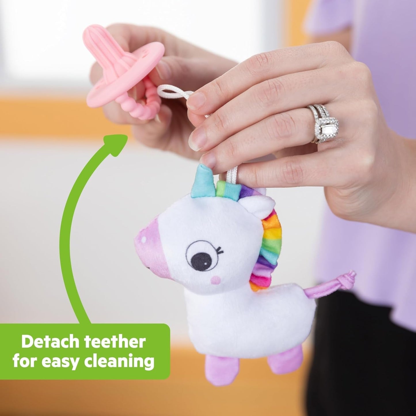 Bright Starts SootheMate Ciuccio in Peluche, Unicorno - Ciuccio staccabile a forma di ciuccio per neonati e bambini più grandi