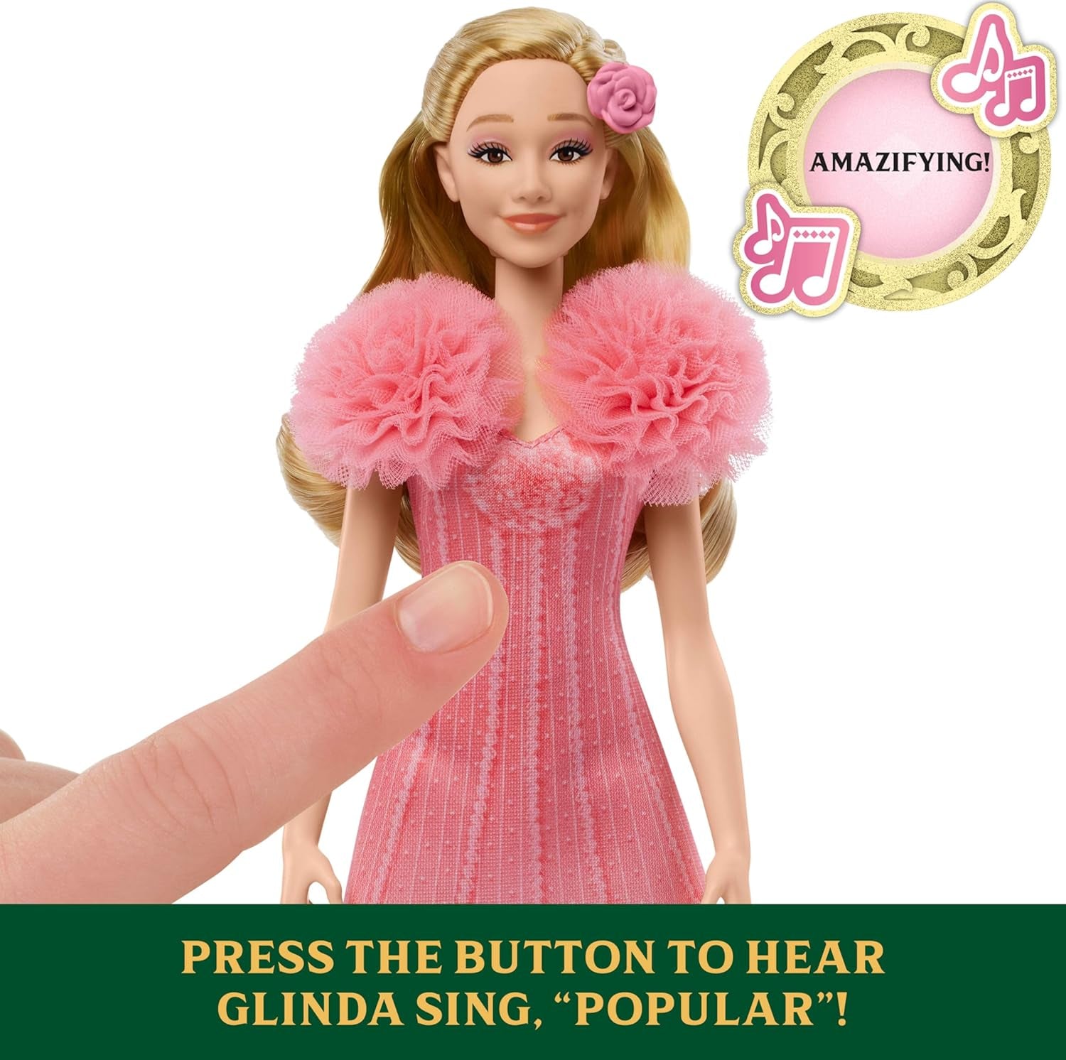 Mattel Singing Glinda Fashion Doll di Wicked e accessori, mobili e look ispirato al film e vestito rimovibile, canta "Hotly Loved", JLG49, Pink Naty Shop Dolls