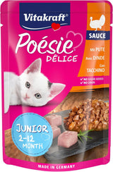 Vitakraft Poésie Délice, Junior, Cibo umido per gatti, Cibo umido in salsa, con tacchino, Confezione multipla, per gatti giovani, Senza zuccheri o cereali aggiunti (23 x 85g)