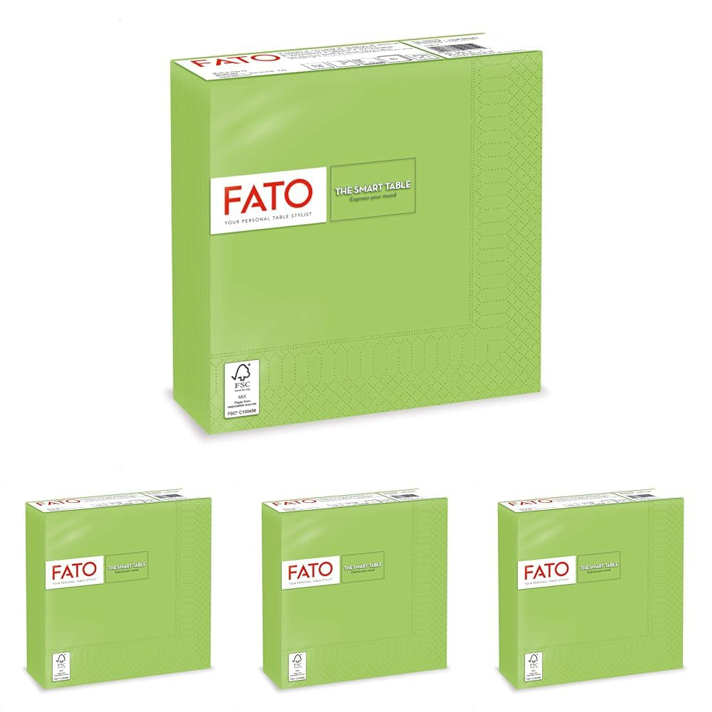 , Tovaglioli di carta usa e getta, Ideale per pranzi informali e buffet, Confezione da 50 tovaglioli, Formato 33X33, 4 pieghe, 2 veli, Colore verde mela, Carta di pura cellulosa 100%, FSC