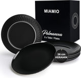 MIAMIO - Set di stoviglie/piatti moderni in ceramica per 6 persone, collezione Palmanova (Nero, Piatti grandi (6x))