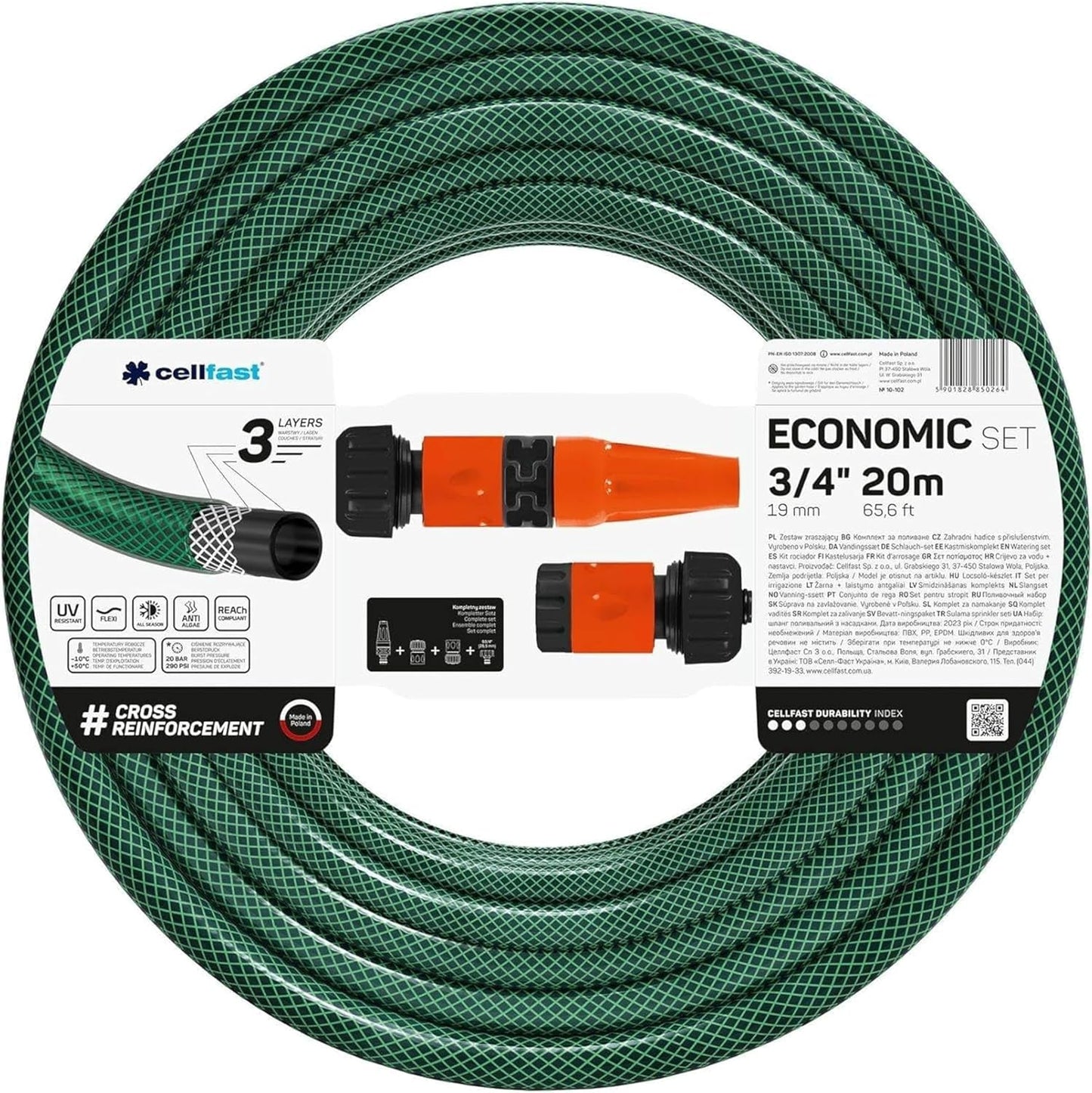 Set irrigatore CELLFAST, Irrigatore da giardino, Irrigatore da prato per fiori e piante, Connessione rapida, Economico