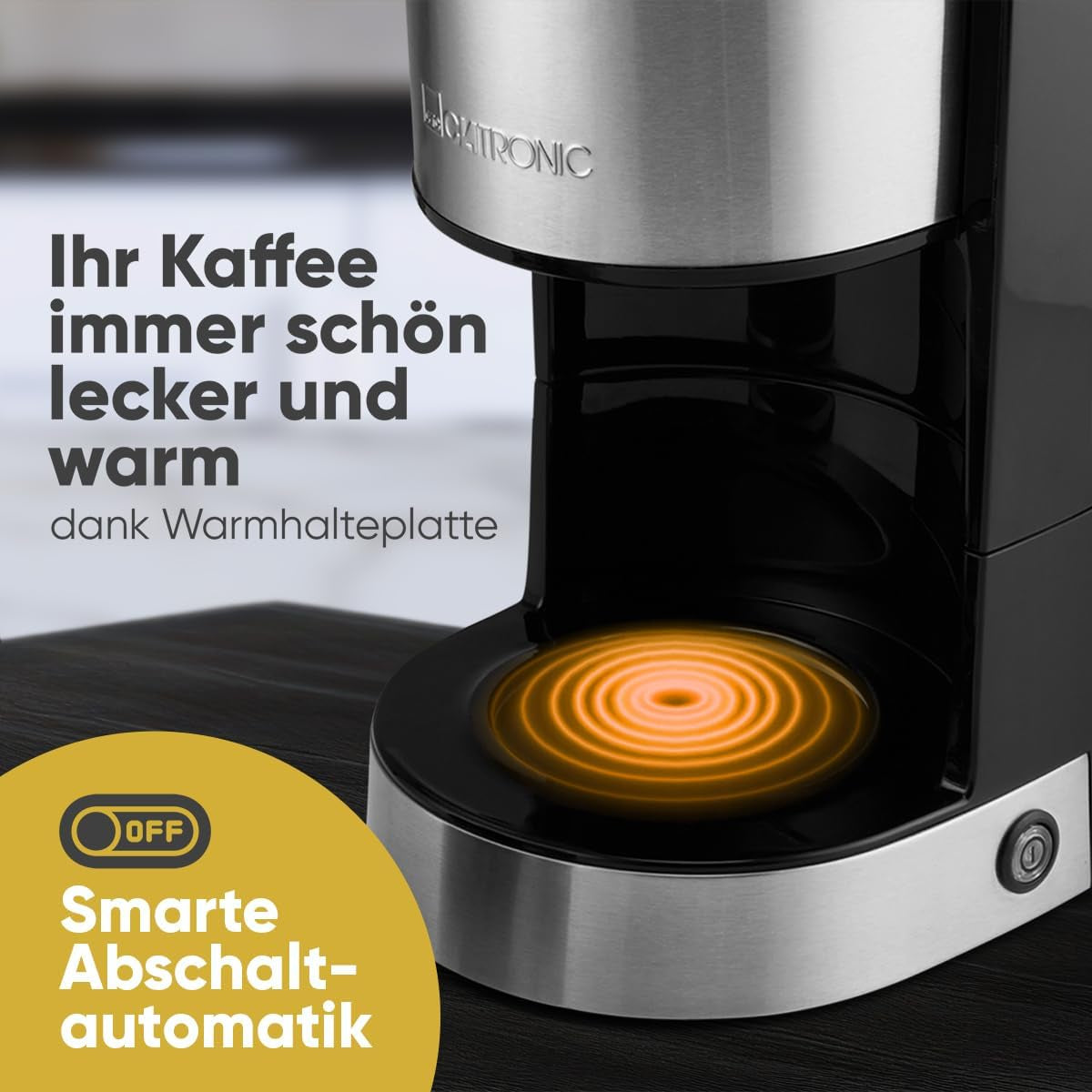 Macchina per caffè espresso con filtro Clatronic® | per 12-14 tazze | Macchina per caffè espresso con filtro | Cassa in acciaio inossidabile | Antigoccia | Espresso | Macchina per caffè espresso con filtro | 800 W | KA3808
