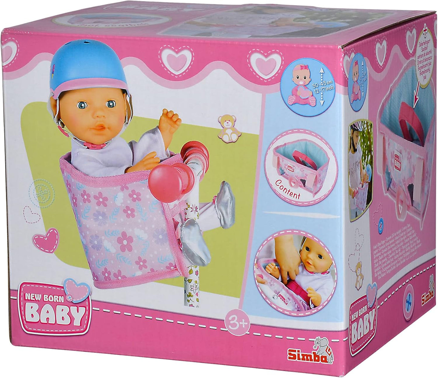 Simba 105560018 - Seggiolino da bici per neonati con cintura, accessorio per bambola, sedile in tessuto, cintura di sicurezza, manubrio in velcro, per bambole da 30-43 cm, dai 3 anni in su