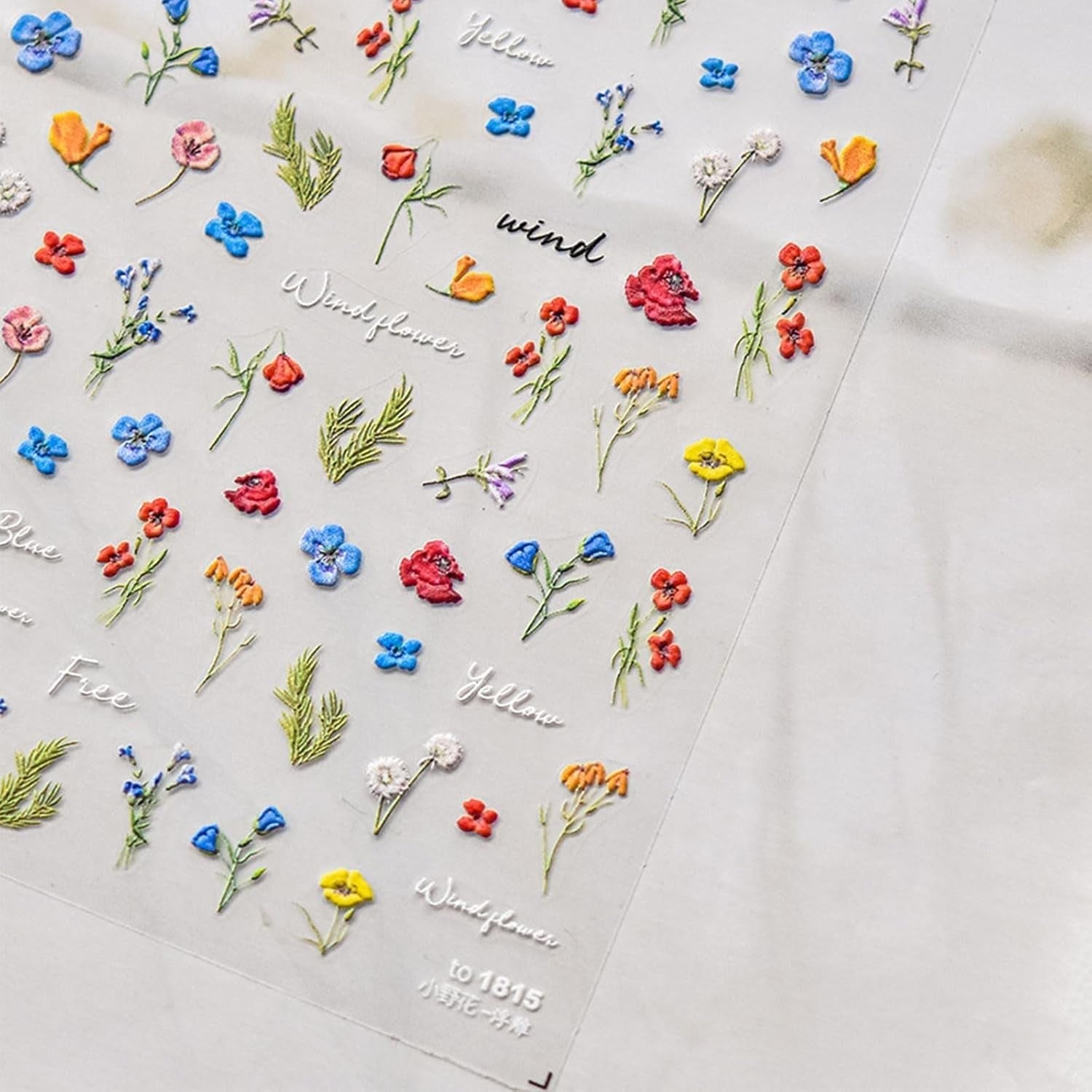 JMEOWIO 3D Nagelsticker Bunte Blumen Nail Art Sticker Self-klebend Nagelaufkleber 5D Stereoscopico Frühlings Summer Blumen Dekoration Nageldesign Zubehör 2 Blatt