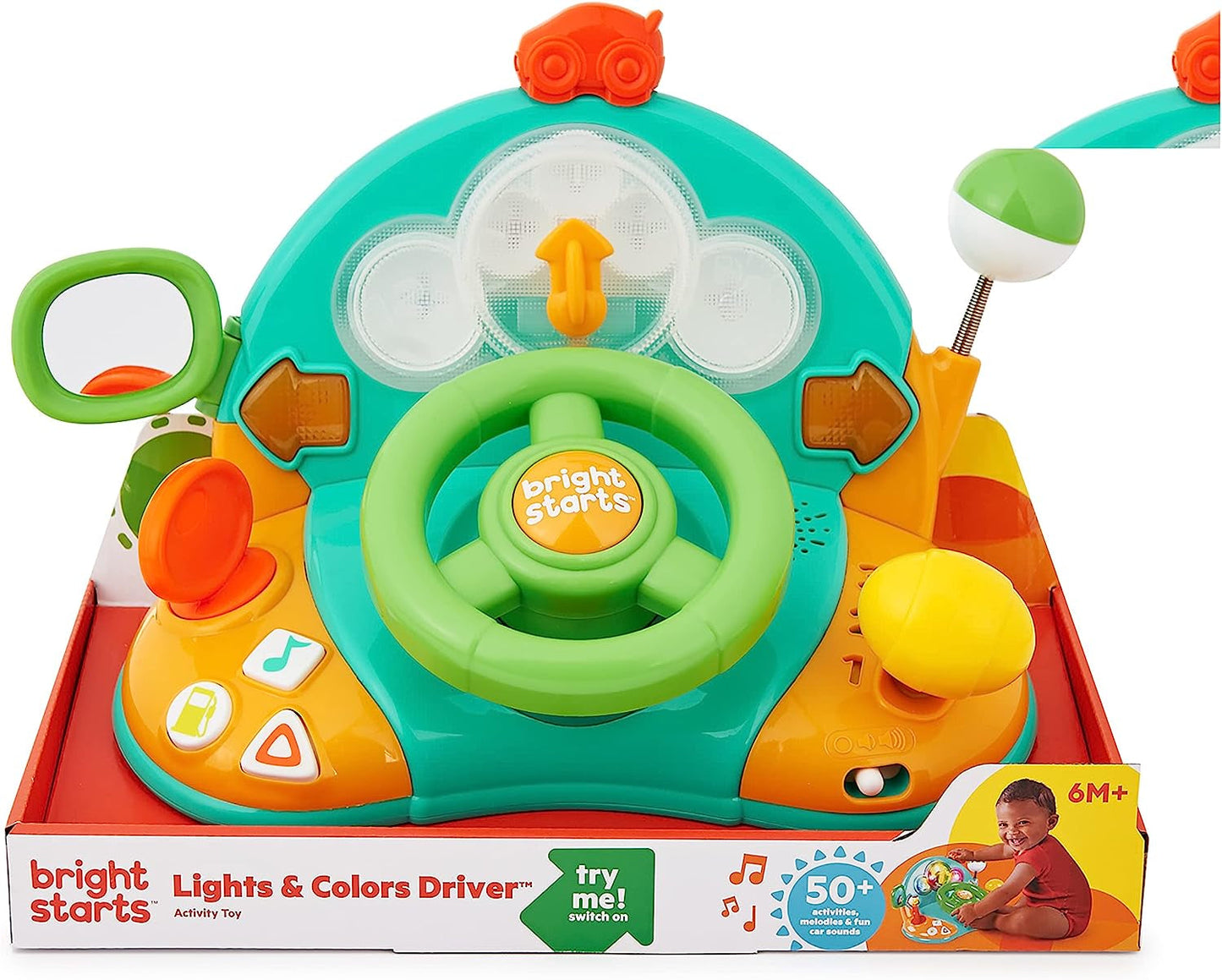 Bright Starts, volante giocattolo, conducente luci e colori, con musica, rumori dell'auto, indicatori, leva del cambio e altro ancora Bebe Naty Shop Toys
