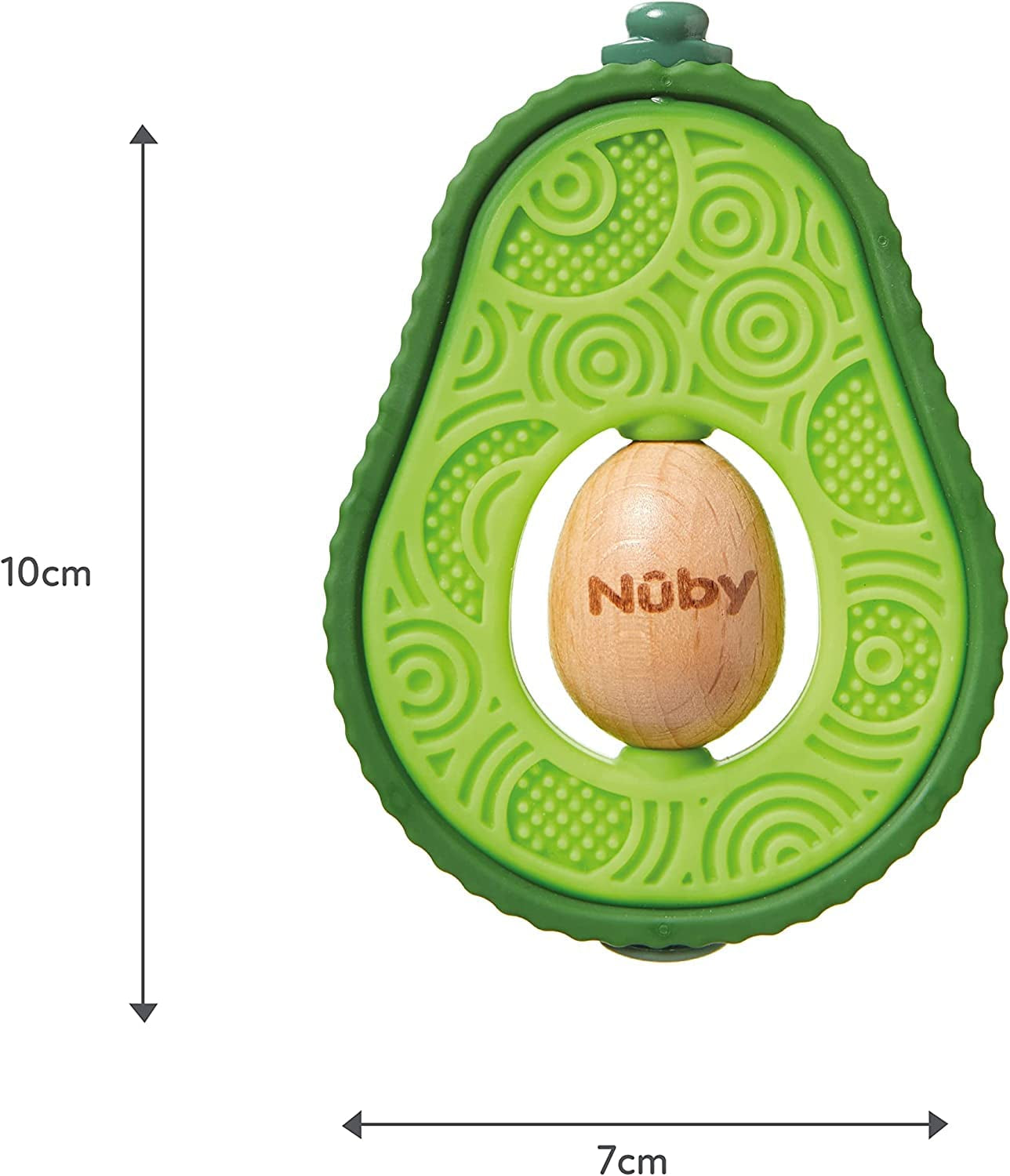 Nuby - Anello da dentizione con avocado - Giocattolo da dentizione in silicone e legno - Nucleo rotante in legno - Giocattolo da dentizione per neonati e bambini piccoli - Ausilio per la dentizione - Senza BPA - 6+ Mesi