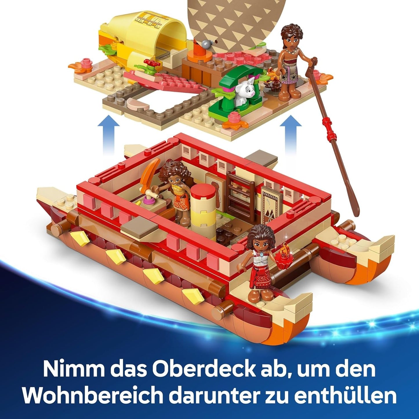 LEGO® Disney Moana 2: La zattera delle avventure di Moana - Barca giocattolo con vele, ponte rimovibile, falò e 3 mini-doll tra cui Loto e Moni - Regalo per ragazze 6+ e fan - 43270 Set di costruzione Beuche den LEGO-Store