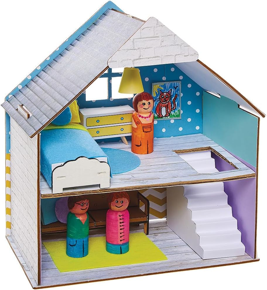 Baker Ross FN199 Costruisci la tua casa delle bambole in legno - Kit di costruzione per casa delle bambole da 1 pezzo per bambini