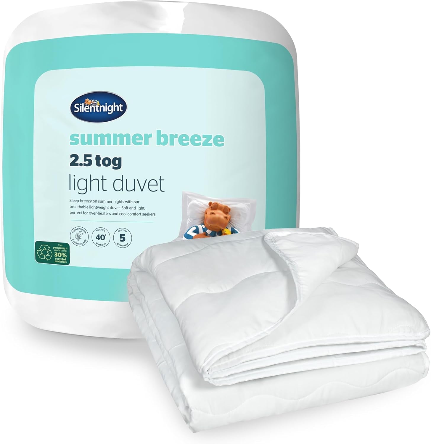 Silentnight Summer Breeze Piumino per Letto Singolo, 2,5 Tog, Piumino Estivo Leggero, Ideale per Notti Calde e Camere da Letto Calde, Ipoallergenico e Lavabile in Lavatrice, Letto Singolo, 200 X 135 Cm Naty Shop Trapunte e Trapunte Standard Letto Singolo Bianco