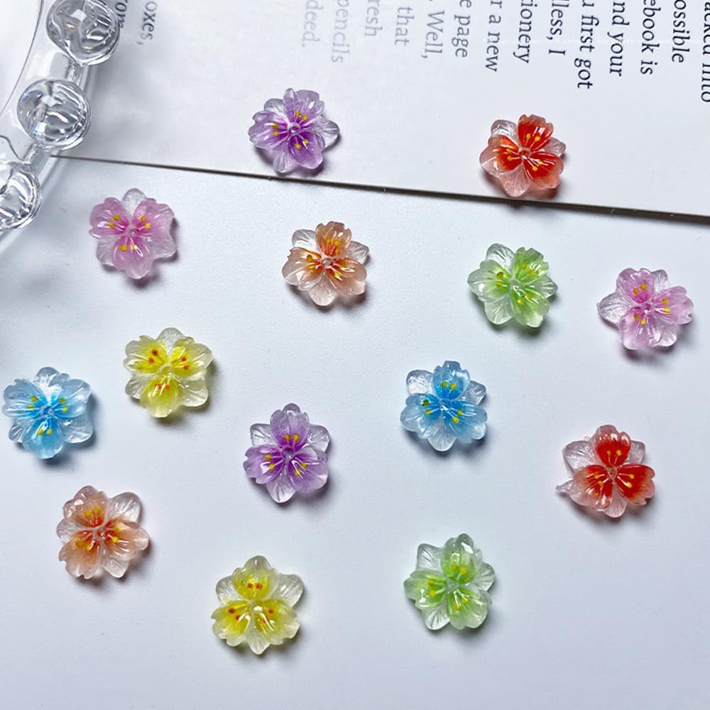50 pezzi 3D Blume Nagel Charms Nägel Zubehör Nageldesign Glitzersteine ​​​​Nailart Strasssteine ​​​​Fiore Charms per unghie Fiore luminoso Nail Art Charms Bunte Blumen Deko Nagel Steinchen Fiori Strass per unghie