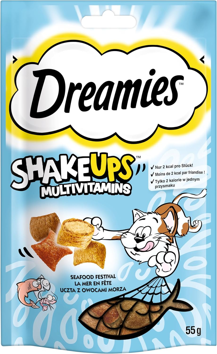 DREAMIES SHAKE UPS Snack multivitaminici per gatti Seafood Festival in bustine porzionate - 55g (6 bustine)