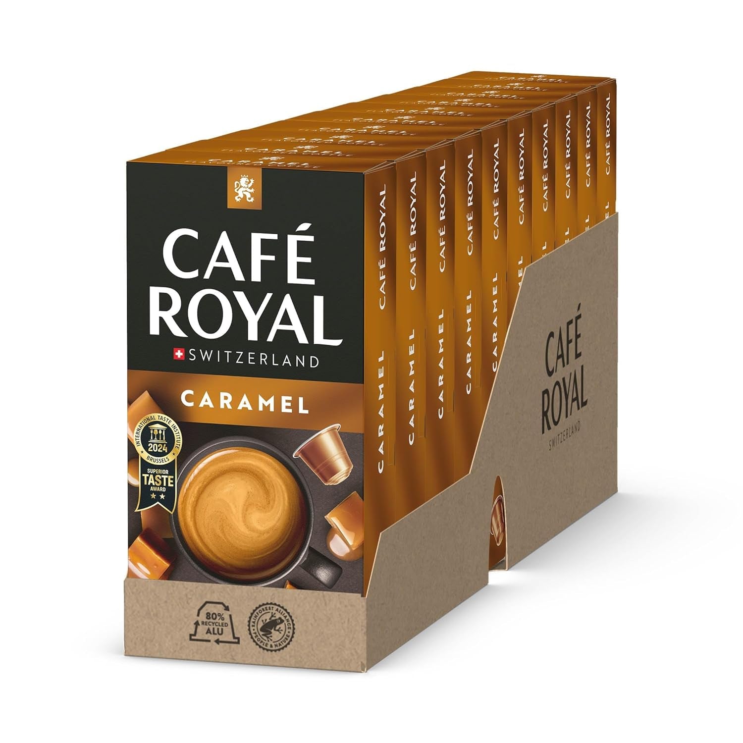 Café Royal Caramel Kaffee aromatizzato – Kaffeekapseln compatibile Nespresso®, cremoso, helle Röstung, 100 % Arabica, Rainforest Alliance, 100 Kapseln