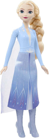 Mattel Disney Princess Elsa, bambola della regina dei ghiacci in abito da viaggio, capelli biondi pettinati, giostrina, gonna e stivali estensibili, regali Disney, giocattoli di 3 anni, bambole Naty Shop HLW48