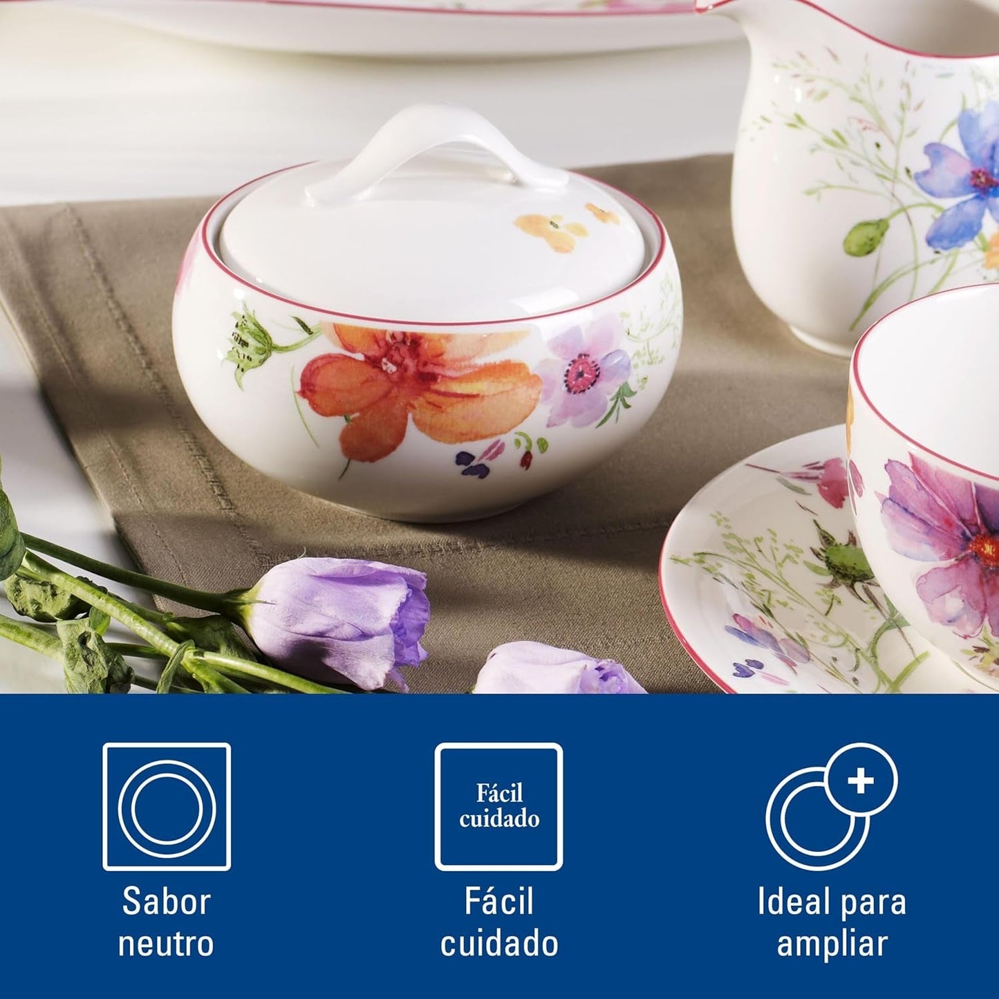 Villeroy & Boch - Zuccheriera Mariefleur, Colori Assortiti, Lavabile in Lavastoviglie, Adatta al Microonde, Zuccheriera con Coperchio, Zuccheriera, Portaoggetti, Accessorio per caffè, Stoviglie Floreali, Porcellana Premium