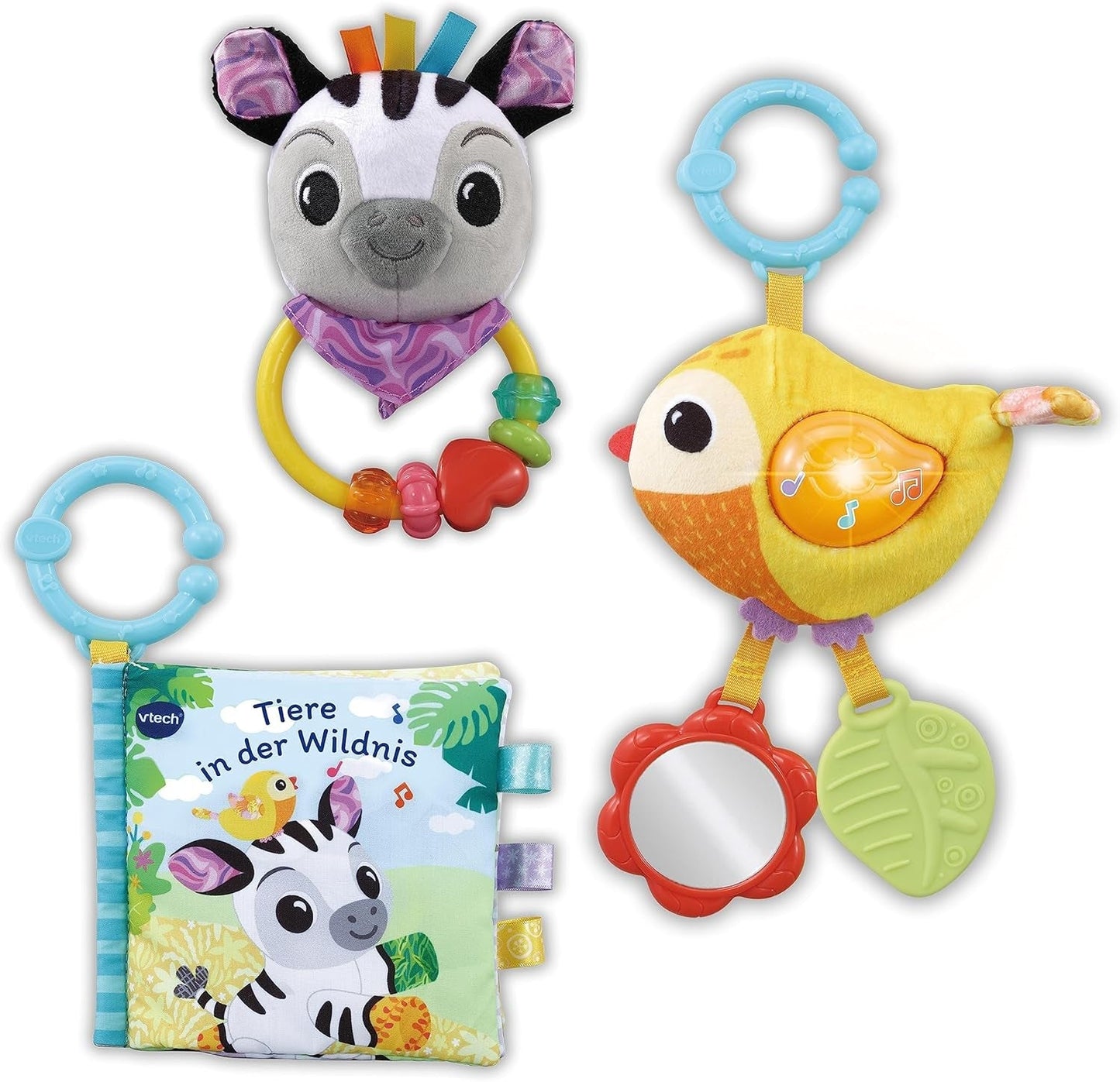 VTech Baby - Set regalo con gli amici degli animali del bebè - Set di libri in stoffa, uccellino canoro e sonaglino zebrato - Per bambini da 0 a 24 mesi Naty Shop Titolo predefinito