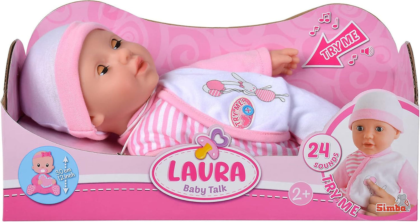Simba 105140020 - My Love Baby Talk, bambola dal corpo morbido con occhi assonnati in una graziosa tuta, emette 24 suoni da bambino, 30 cm, bambola per bambini dai 2 anni