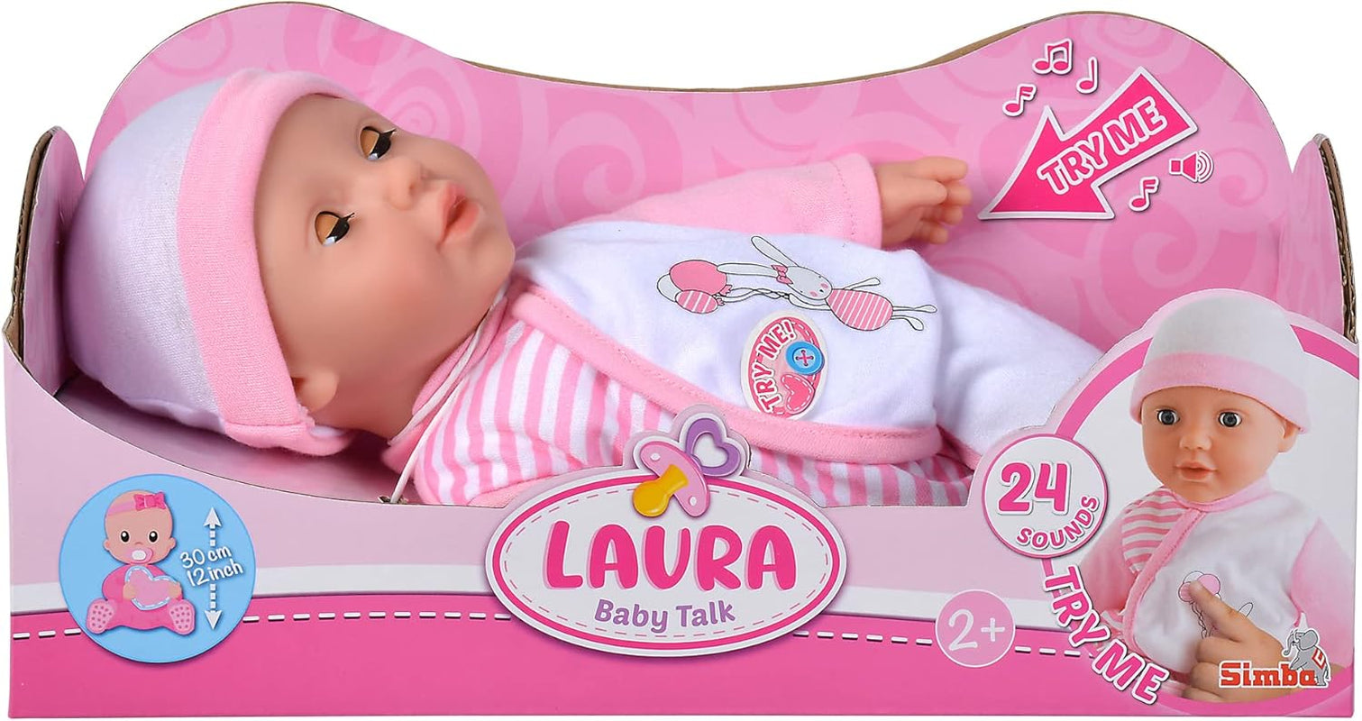 Simba 105140020 - My Love Baby Talk, bambola dal corpo morbido con occhi assonnati in una graziosa tuta, emette 24 suoni da bambino, 30 cm, bambola per bambini dai 2 anni