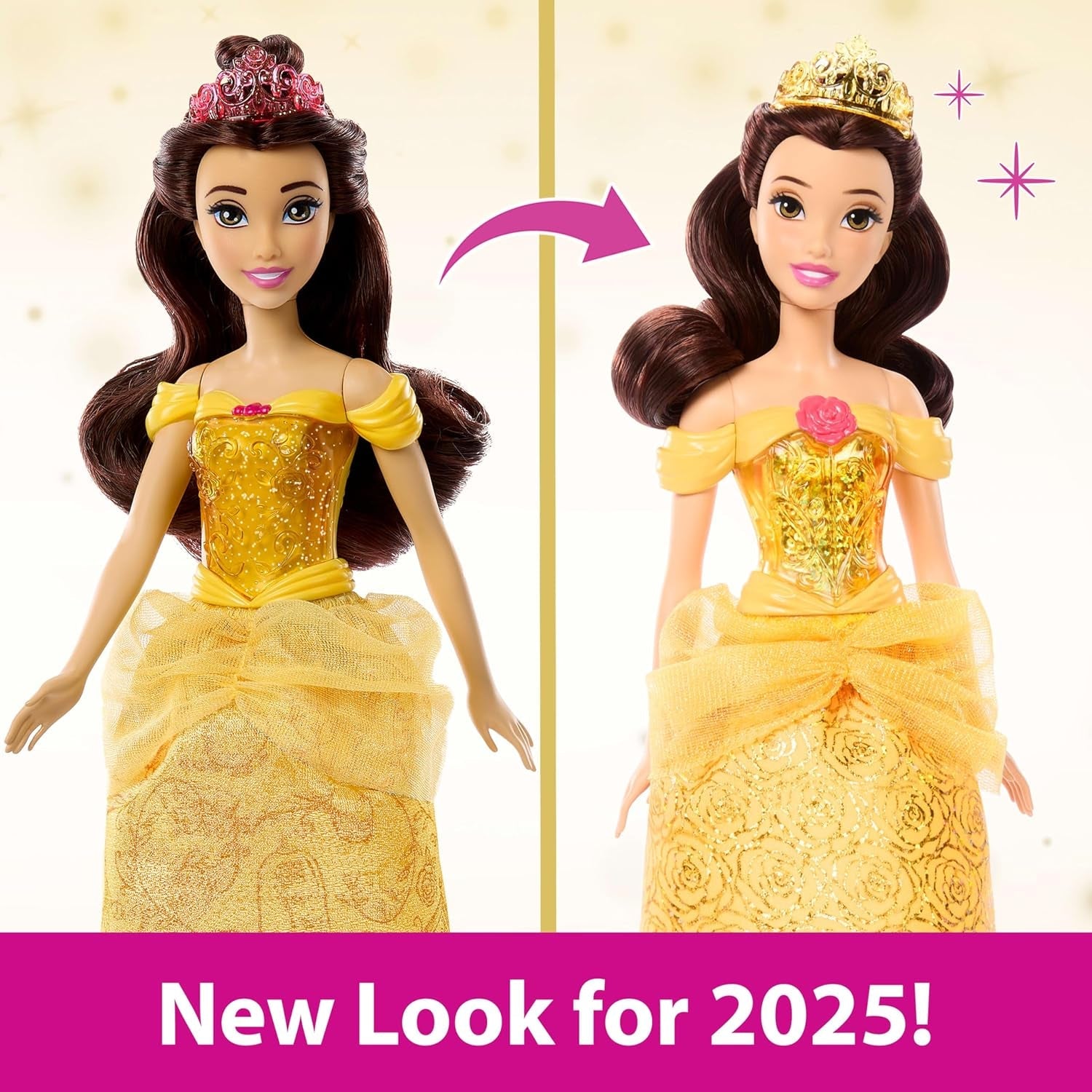 Mattel Disney Princess Giocattolo articolato Belle Fashion Doll con vestiti scintillanti e accessori Regalo ispirato al film Disney per bambini HLW11