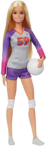 Barbie Made to Move - Bambola giocatrice di pallavolo con maglietta e palla - 22 articolazioni per un gioco realistico, include pallavolo e attrezzatura sportiva, HKT72