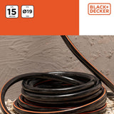 BLACK+DECKER Tubo da Giardino 15 metri - Ø19MM - PVC resistente - Irrigazione del giardino, lavaggio dell'auto, riempimento della piscina - Compatibile con qualsiasi rubinetto standard - Nero/Arancione
