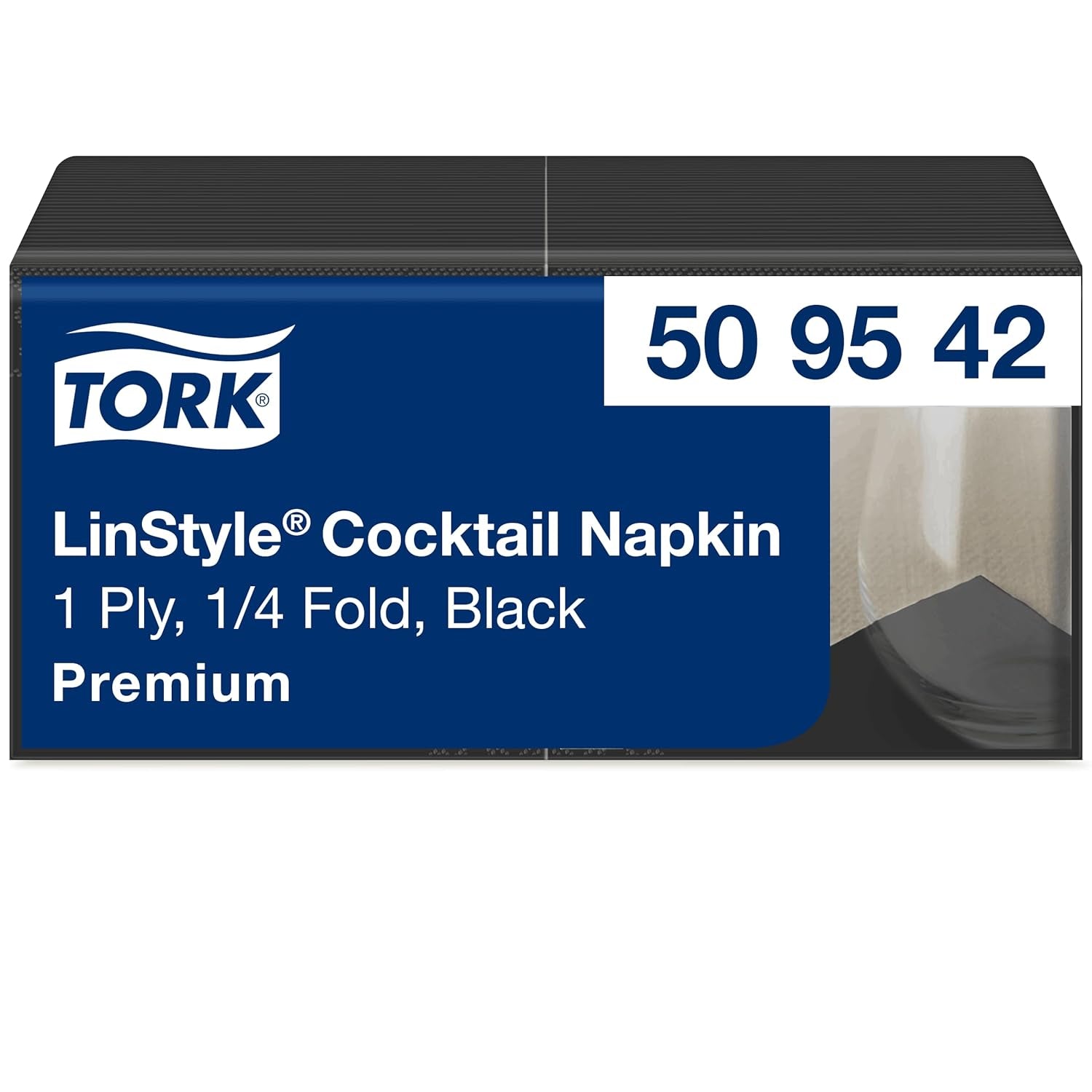Tork Linstyle 509542 Tovaglioli da cocktail neri, piega 1/4, 1 velo, 23,8 x 23,8 cm, 1 x 100 tovaglioli