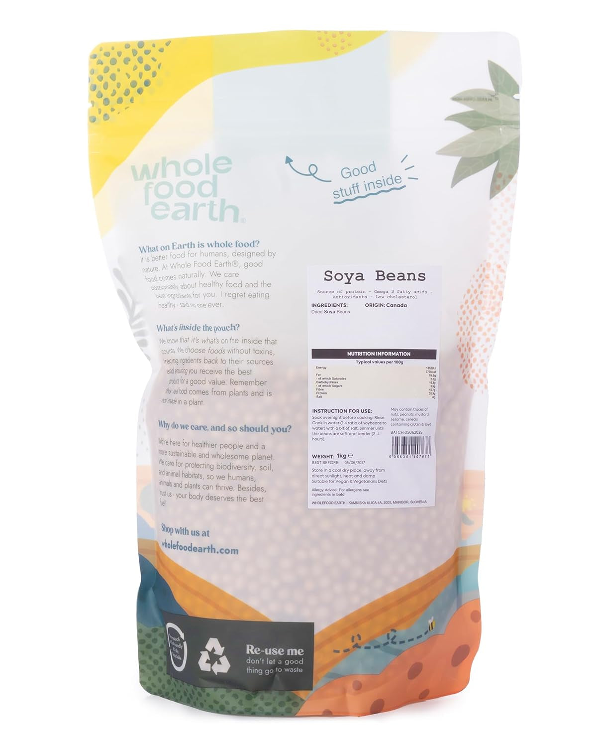 Wholefood Earth soia - non OGM - naturale - vegano - senza latticini - senza zuccheri aggiunti 1 kg