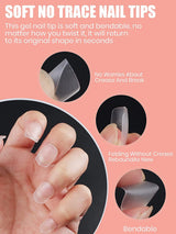 EBANKU 420 punte per unghie corte quadrate, punte opache a copertura totale, punte in gel morbido, punte per unghie in gel prelucidate trasparenti, punte per estensione unghie artificiali, 15 misure (quadrato corto)