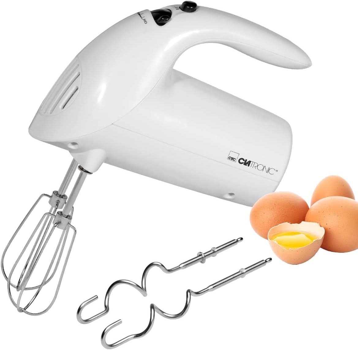 Mixer Clatronic | Motore Kraftvoller da 400 Watt | Sbattitore manuale | Turbostufe & 5 Geschwindigkeitsstufen | Sbattitore manuale | Spülmaschinengeeignete Edelstahlquirle Und -Knethaken | HM 3775 Cucina Naty Shop Bianco 250 Watt