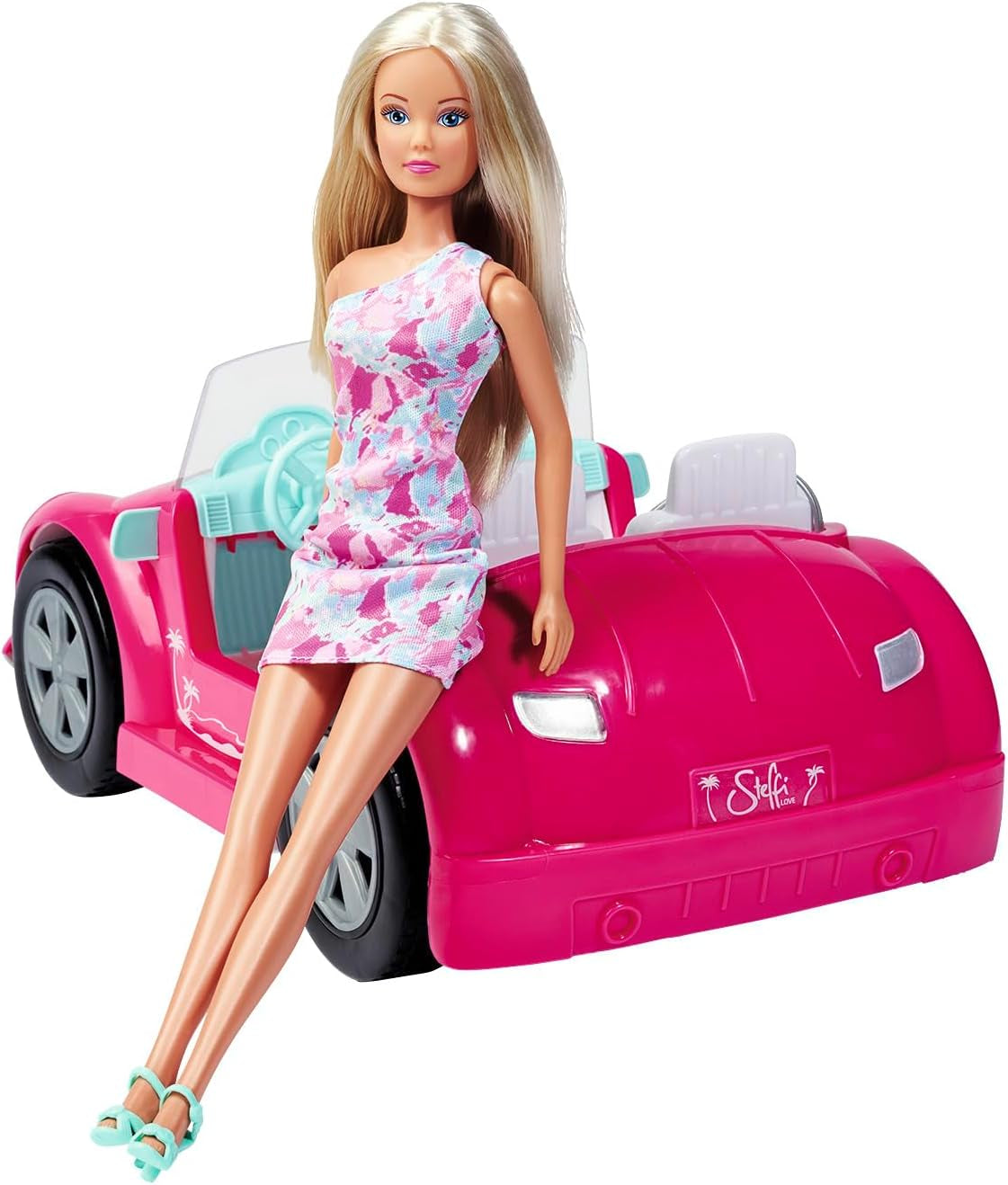 Simba Steffi Love Beach Car Doll in fantastico outfit estivo con passeggino da spiaggia 29 cm, dai 3 anni in su