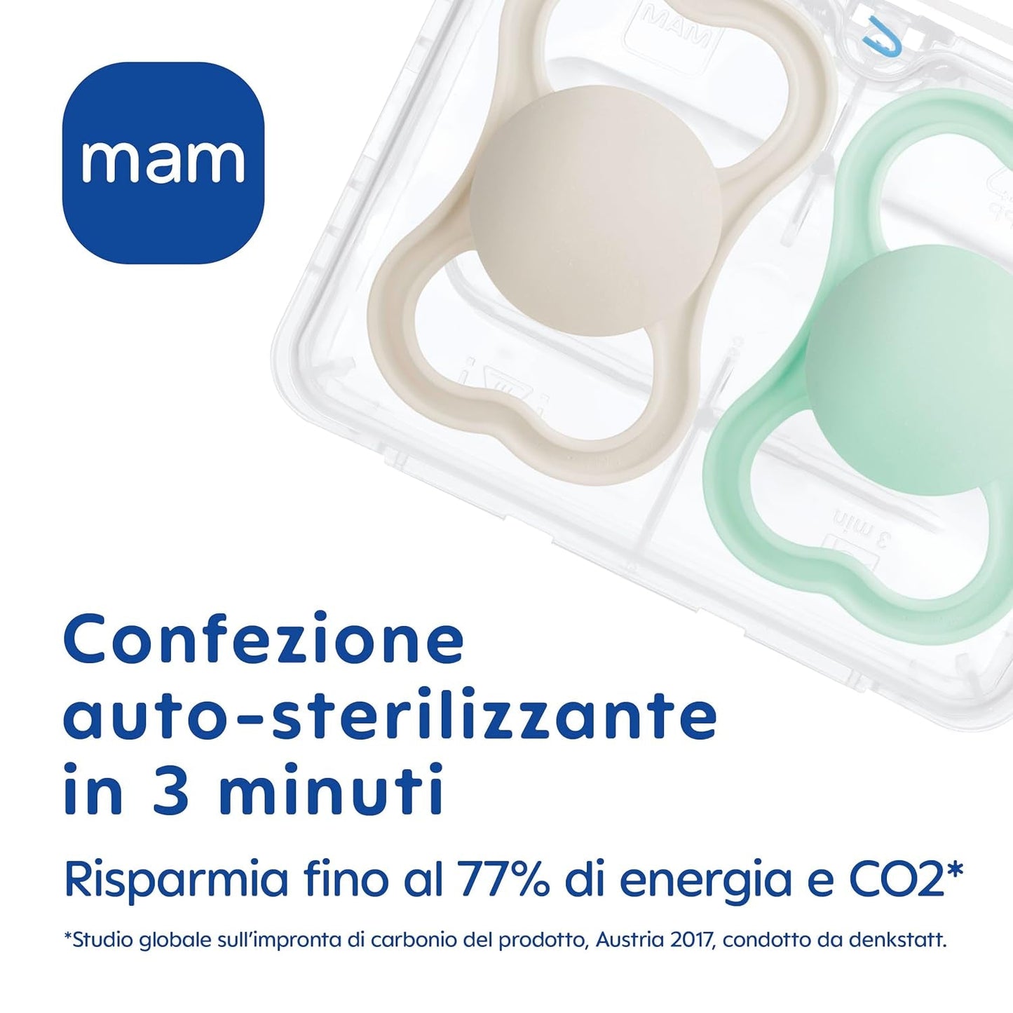 Ciuccio MAM Air Night 6-16 mesi (confezione da 2) Ciuccio MAM 6-16 mesi, si illumina al buio per pelli sensibili, accessorio per neonati confezione da 2 con tettarella in silicone e portaciuccio, neutro/verde