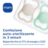 Ciuccio MAM Air Night 6-16 mesi (confezione da 2) Ciuccio MAM 6-16 mesi, si illumina al buio per pelli sensibili, accessorio per neonati confezione da 2 con tettarella in silicone e portaciuccio, neutro/verde