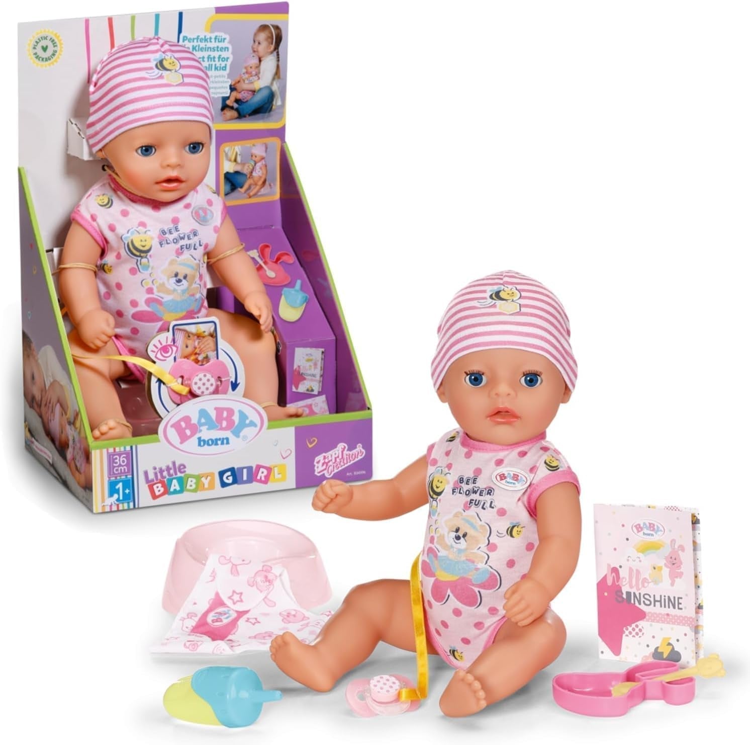 BABY Born Lena (bambina) 36 cm, bambola 7 funzioni per bambini a partire da 1 anno, funzionamento senza batteria, bambola grande 36 cm, 834596 Zapf Creation, rosa Naty Shop Dolls Titolo predefinito