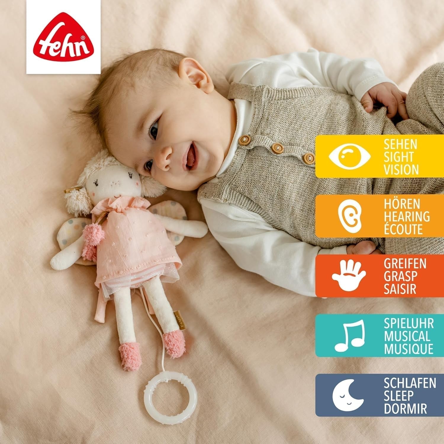 Mini carillon Fata Fehn - peluche e aiuto per dormire: il carillon a carica con la dolce melodia "Il lago dei cigni" calma in ogni situazione - per neonati e bambini a partire da 0 mesi Giocattoli Bebe Naty Shop