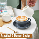 Set latte e zucchero con coperchio e cucchiaio, lattiera e contenitore zucchero in ceramica 5 parti con tavoletta in legno, contenitore latte e zucchero per cucina, caffè, forno microonde e lavastoviglie (bianco)