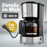 Macchina per caffè espresso con filtro Bomann® | per 12-14 tazze | Macchina per caffè espresso con filtro | Cassa in acciaio inossidabile | Antigoccia | Espresso | Macchina per caffè espresso con filtro | 800 W | KA 6071 CB