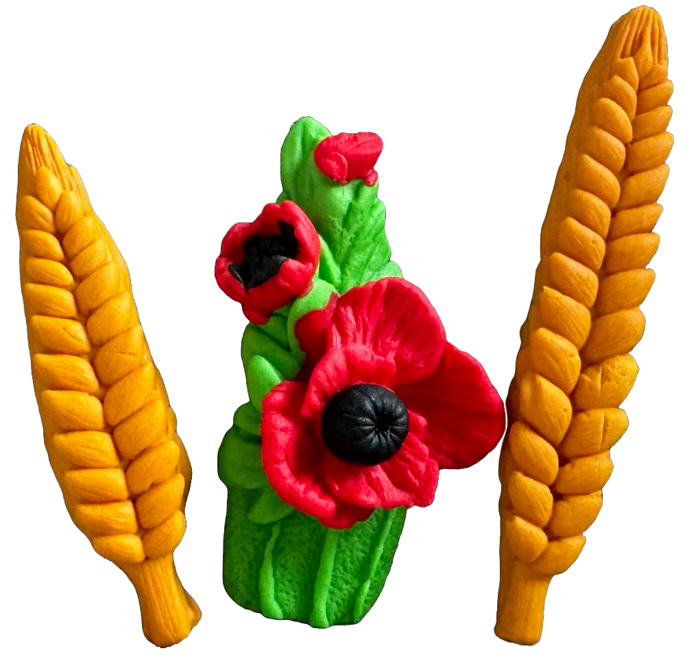 Set 3 decorazioni commestibili in pasta di zucchero, Estate, grano e papaveri Decorazioni in pasta di zucchero Naty Shop