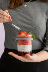 Barattolo per colazione Kilner con cucchiaio / 350 ml, Ø 9,5 cm / 5 pezzi | tazza di muesli da asporto / non tossico / contenitore in vetro con coperchio per muesli, porridge e yogurt / contenitore per avena durante la notte Naty Shop Food Storage Boxes