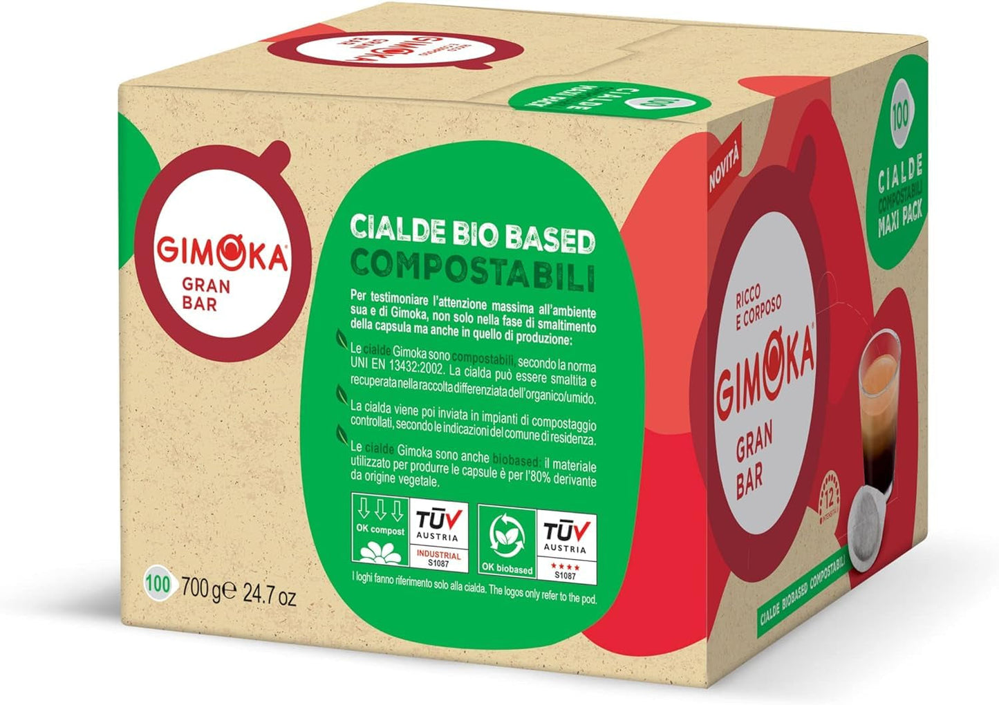 Gimoka Kompostierbare Kaffeepads, Gran Bar Intenso Kaffeemischung, Intensität 12-100 Pads - Compatibile con il sistema ESE Papier Pads 44 mm