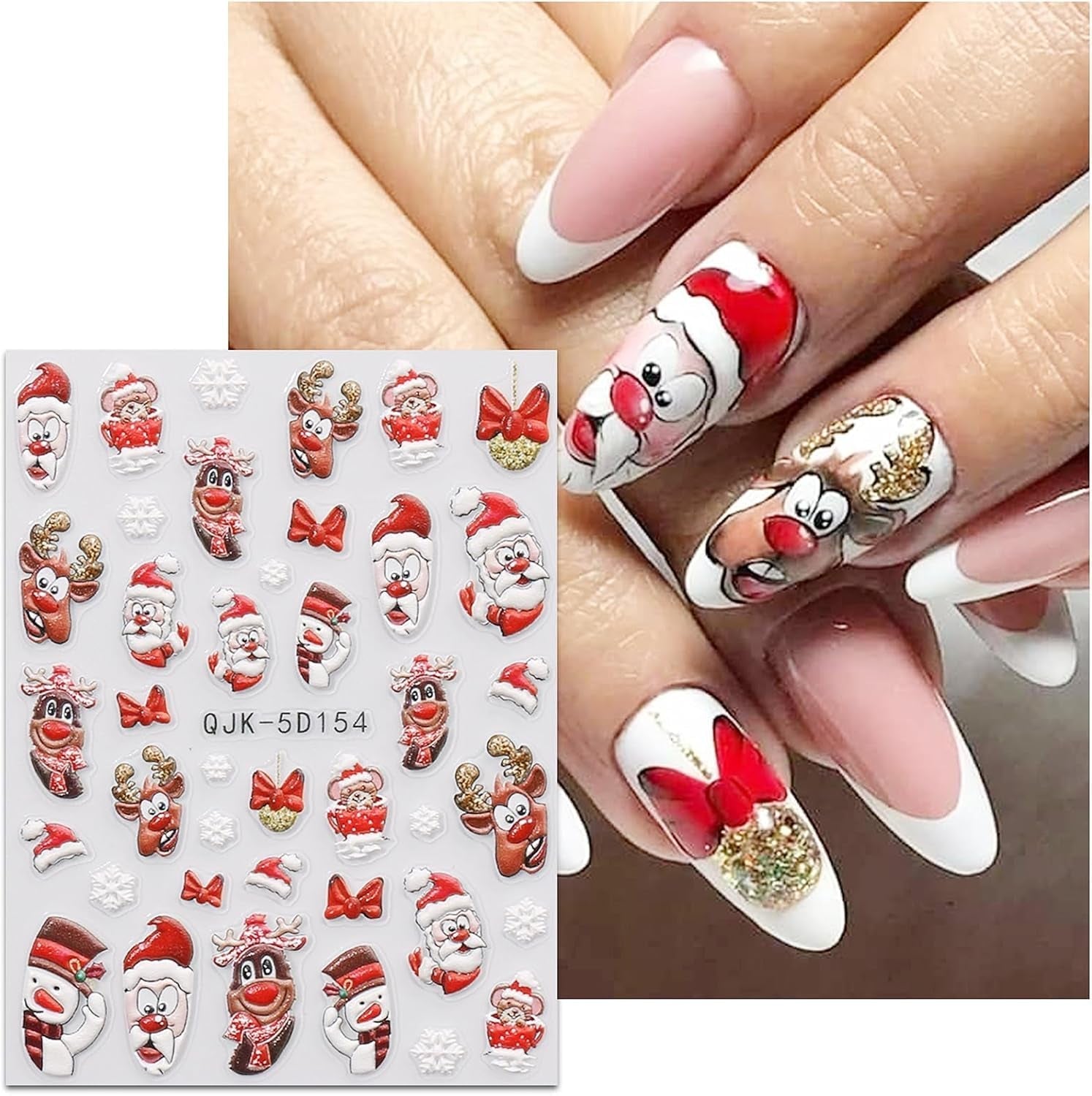 JMEOWIO 3D Nagelsticker Weihnachten Nail Art Sticker Selbstklebend Nagelaufkleber 5D Stereoscopic Schneeflocke Xmas Winterurlaub Niedlich Dekoration Nageldesign Zubehör 4 Blatt