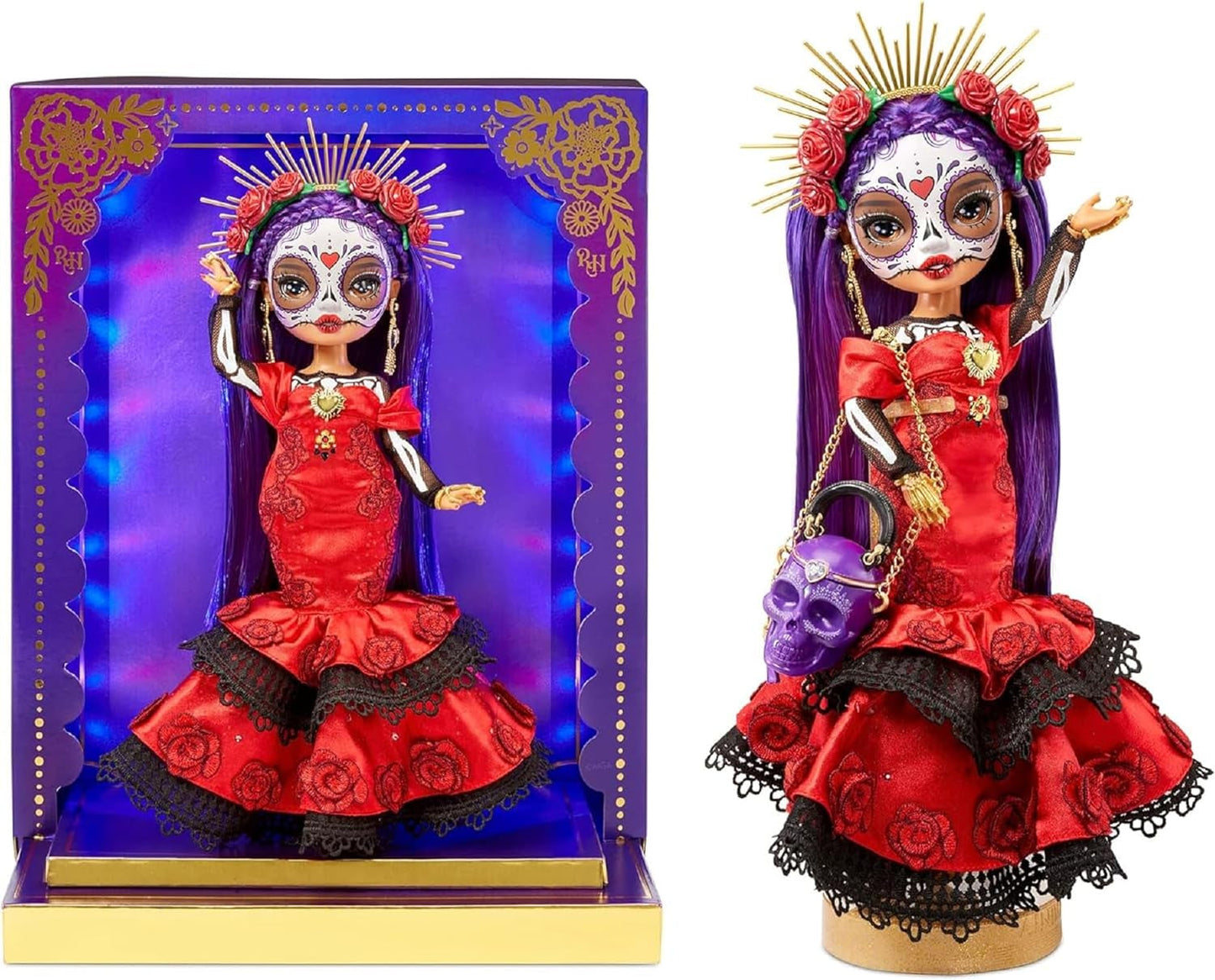 Rainbow High 2022 Día De Los Muertos Festive Edition - Maria Garcia - Bambola da collezione (28 cm) con truccabimbi e borsa Calavera - Display luminoso e accessori premium