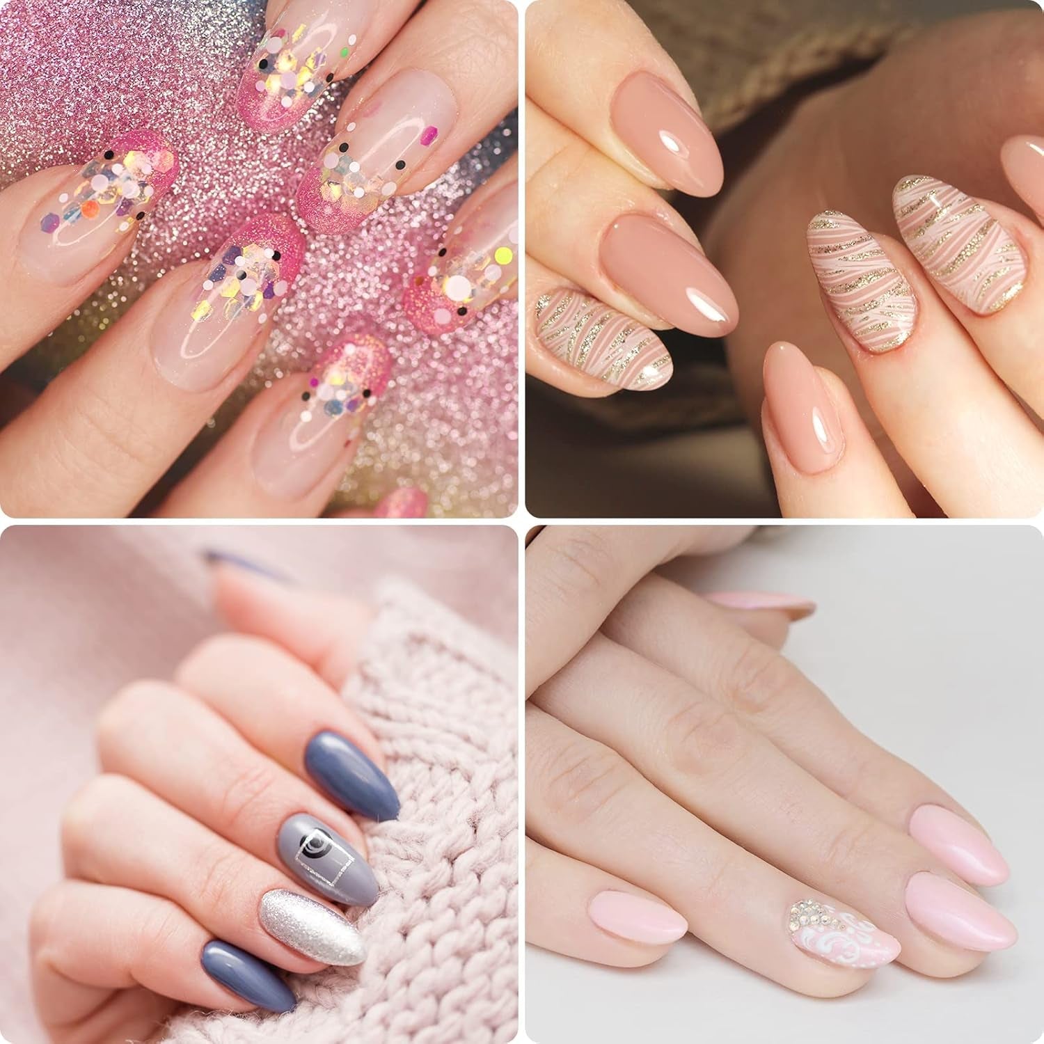 Tipi di unghie, 500 punte per unghie finte acriliche artificiali con scatola di immagazzinaggio per saloni di bellezza e nail art fai da te per la casa, 10 dimensioni