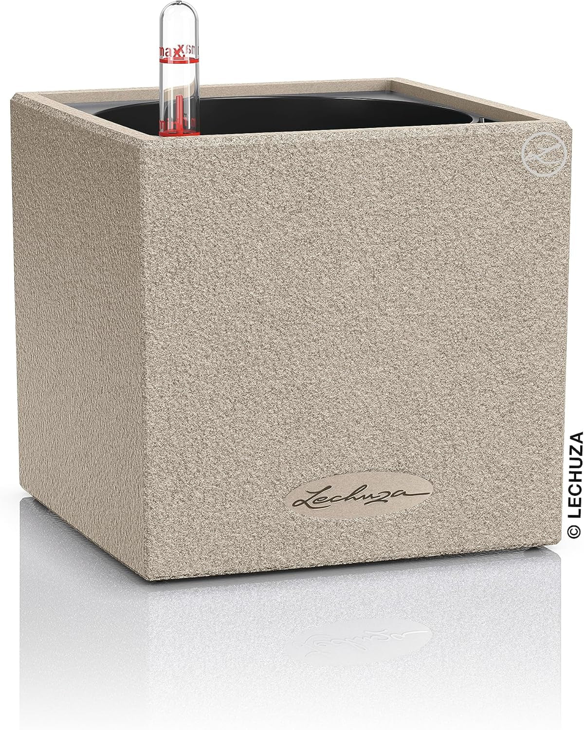 Cubo per erbe aromatiche di alta qualità LECHUZA CANTO Stone 14 con sistema di irrigazione a bastoncino, grigio pietra