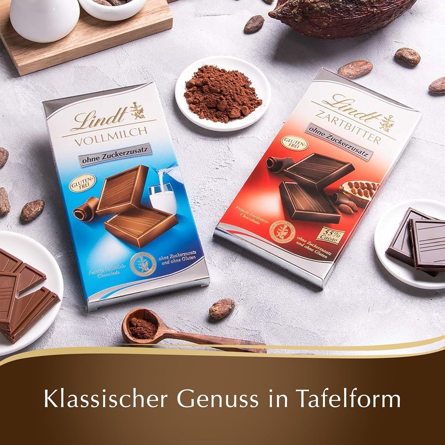 Cioccolato fondente senza zuccheri aggiunti | Tablet 100g | I migliori con il 55% di cacao, senza glutine | Chocolate bar | Set regalo al cioccolato (confezione da 4)