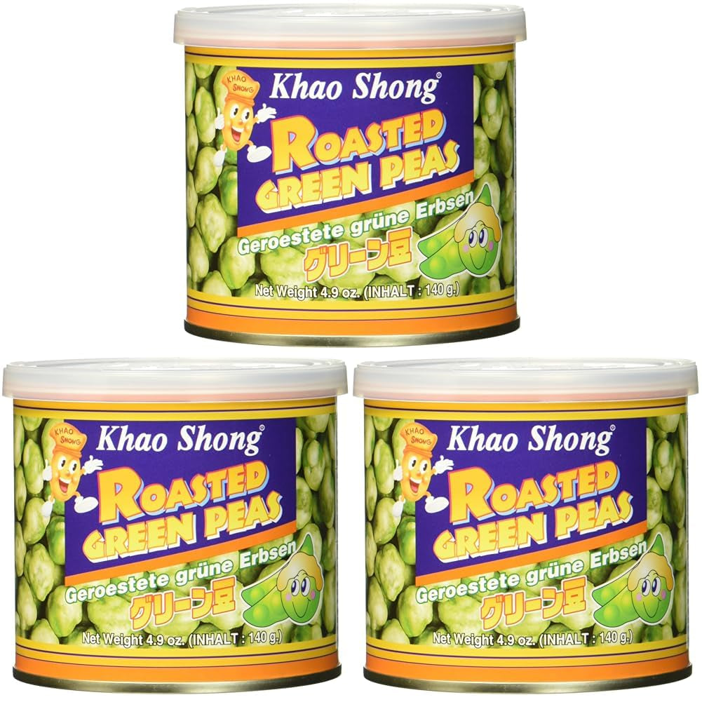 Piselli verdi fritti Khao Shong con wasabi, piselli croccanti in pastella piccante, un'alternativa a basso contenuto di grassi alla frutta secca, mediamente piccante, 1 lattina da 140 g | 140 g (1 confezione)