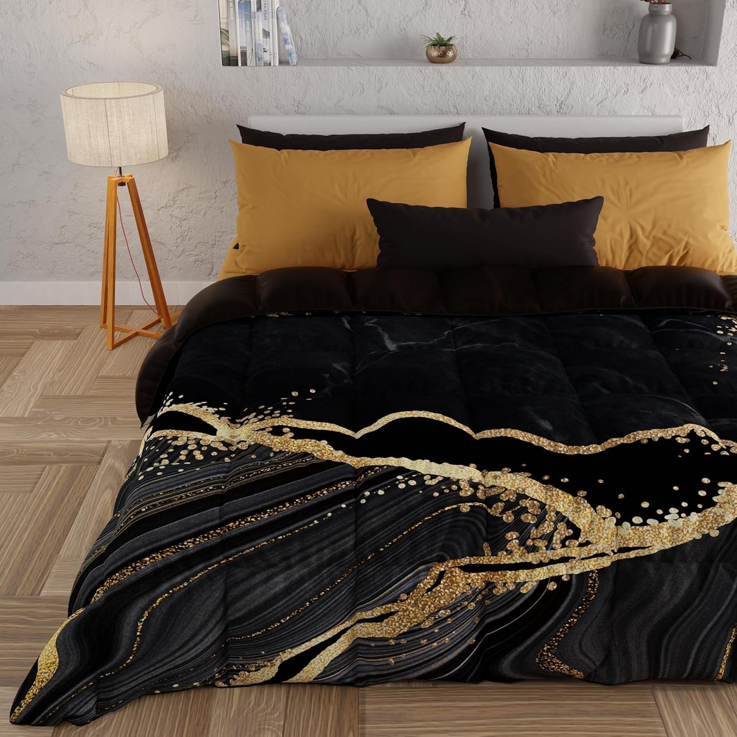 PETTI Artigiani Italiani - Trapunta invernale, Trapunta invernale, Trapunta semplice, Double face, Stampa monocolore e digitale, Microfibra anallergica 100%, Made in Italy Trapunte e trapunte Naty Shop Marmo nero Letto singolo